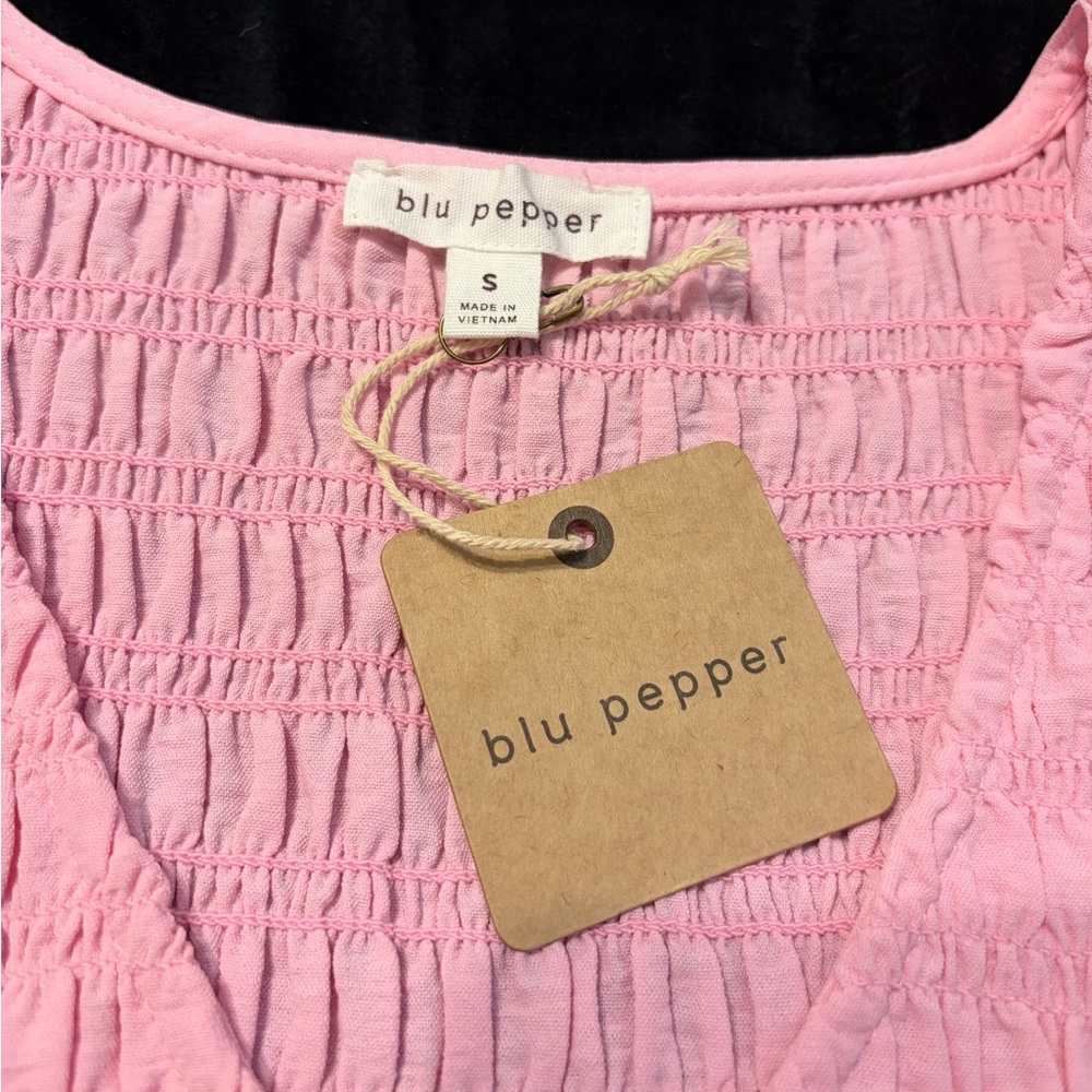 Blu Pepper Smocked V-Neck Flutter Tiered Midi Dress - Picture 3 of 6
